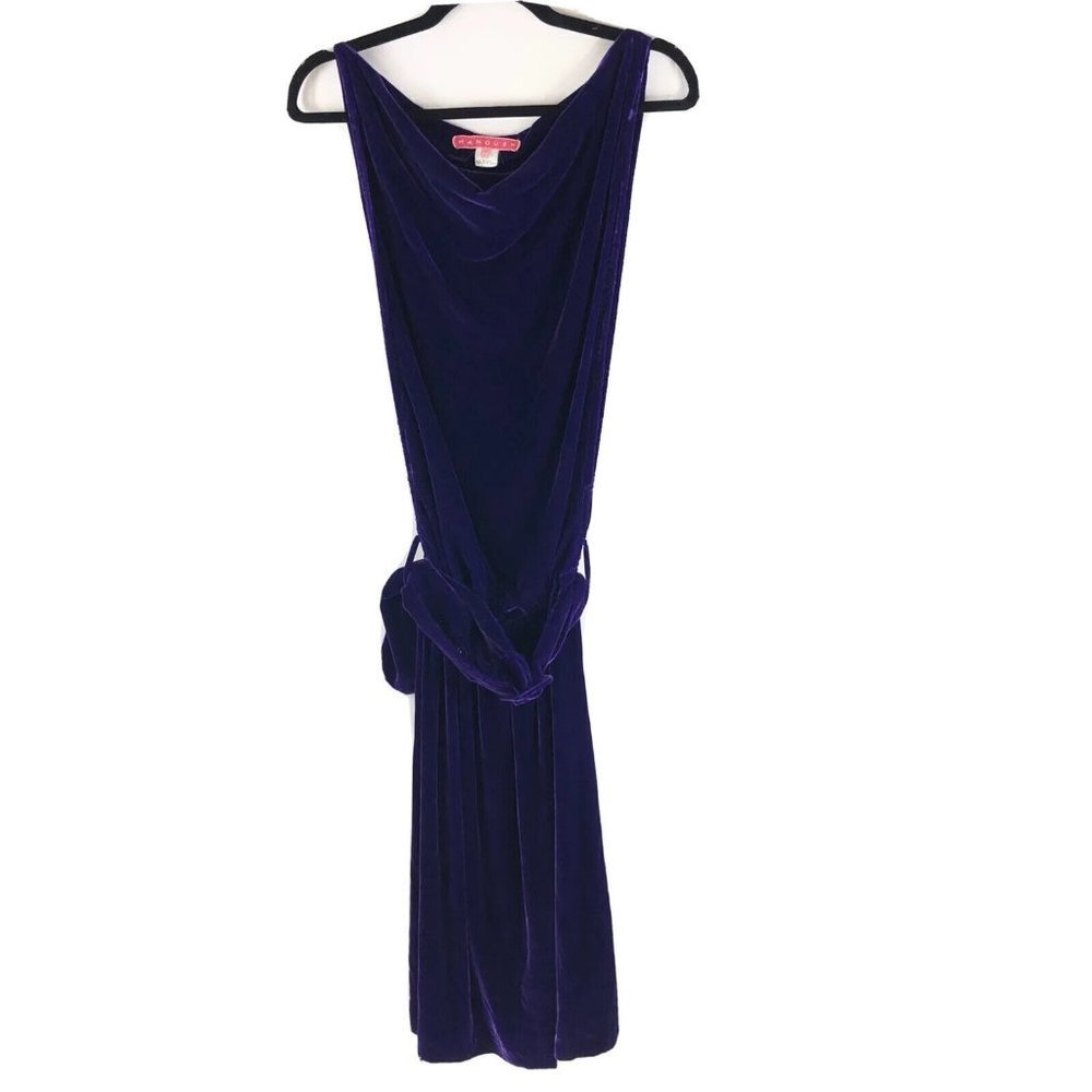 Manoush Dress Crushed Velvet Split Sides Belted Dark Purple Size 36 US 4